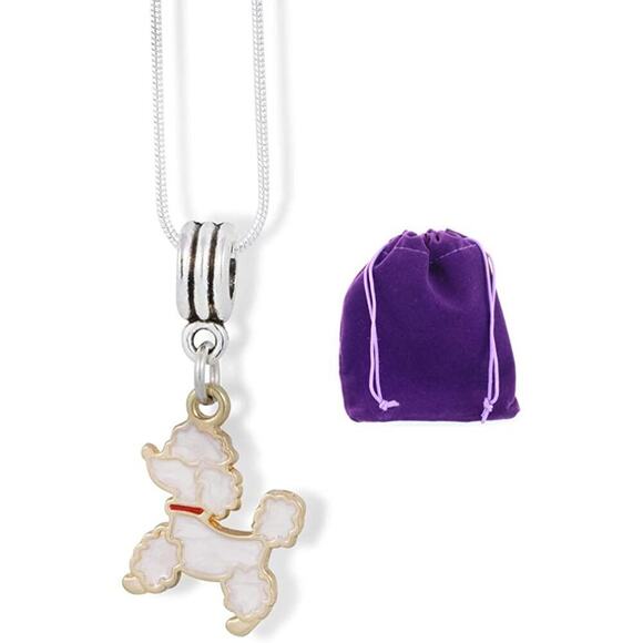 Poodle with Red Collar Charm Snake Chain Necklace - Picture 1 of 4